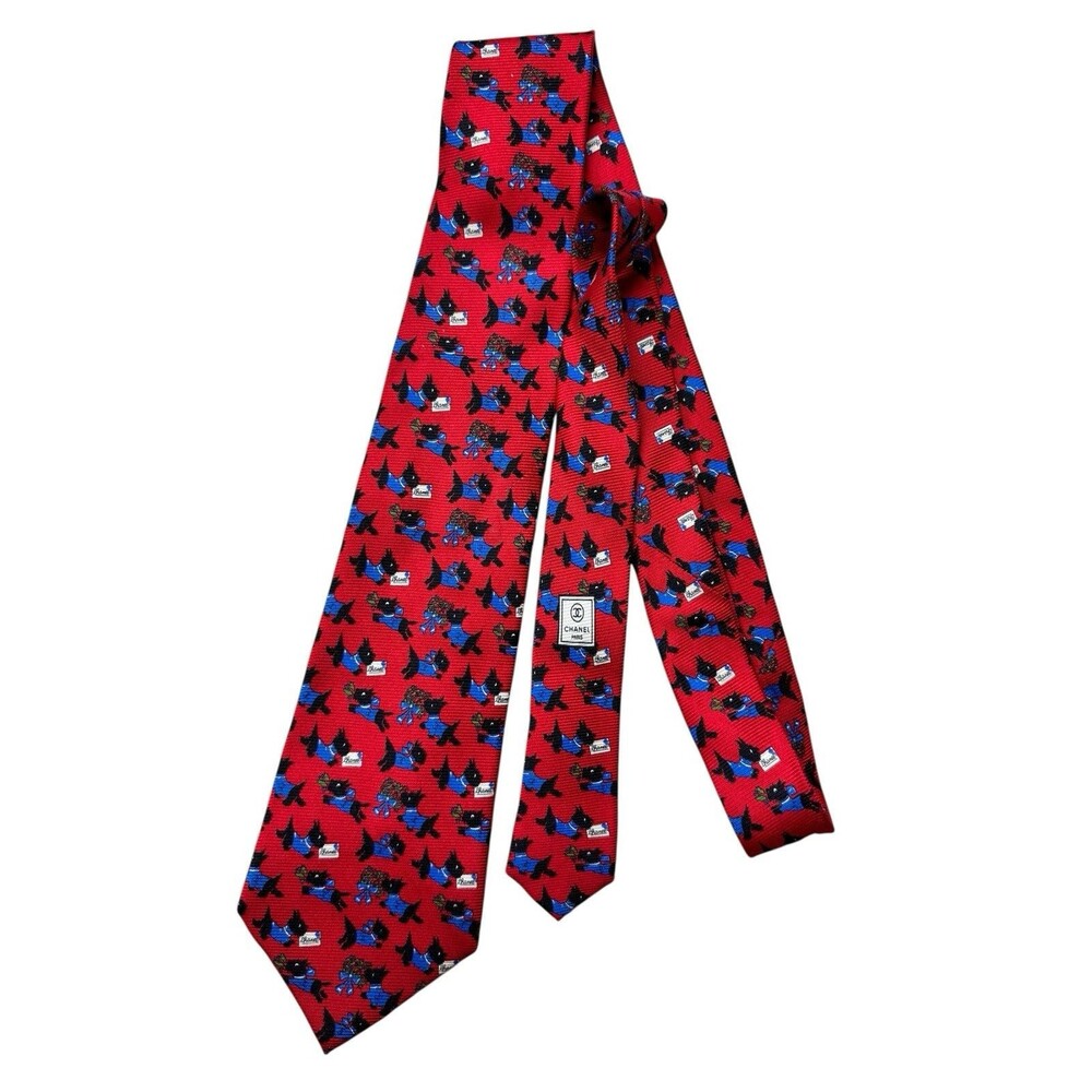 RARE!! Vintage GUCCI Men’s Silk Tie Red Scottie Dog Print